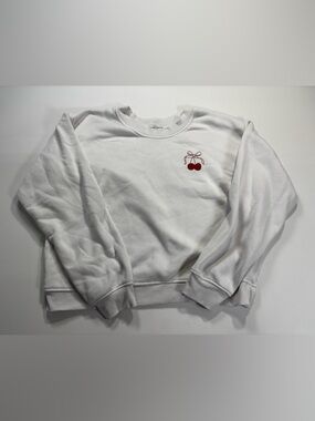 Better Together White Crewneck Sweater with Red Cherry Accent